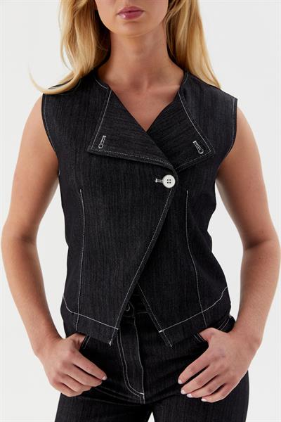 Slim Önü Düğmeli Yelek Siyah