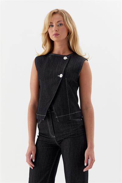 Slim Önü Düğmeli Yelek Siyah
