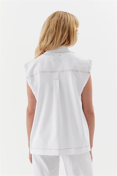 Süs Cep Dikişli Slim  Yelek Beyaz