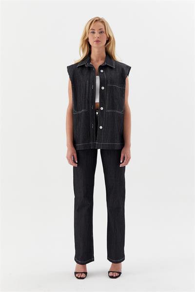 Süs Cep Dikişli Slim Yelek İndigo