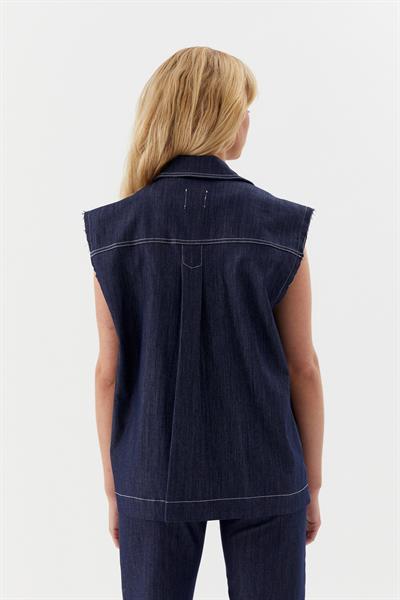 Süs Cep Dikişli Slim Yelek İndigo