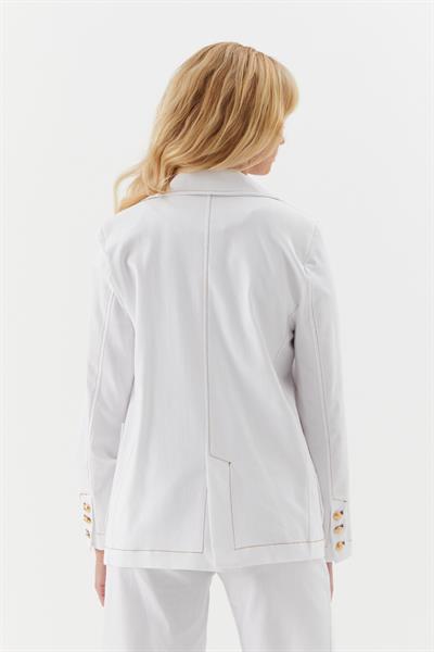 Taba Dikişli Blazer Ceket Beyaz