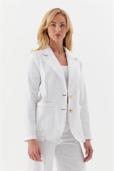 Taba Dikişli Blazer Ceket Beyaz