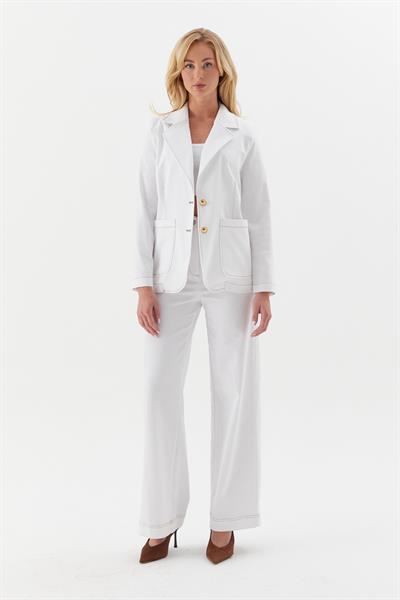 Taba Dikişli Blazer Ceket Beyaz