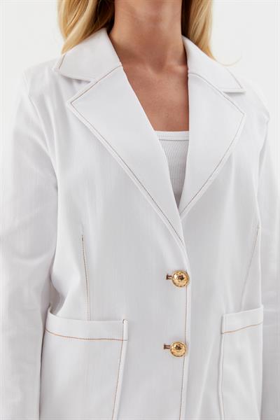 Taba Dikişli Blazer Ceket Beyaz