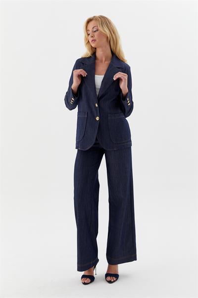 Taba Dikişli Blazer Ceket İndigo