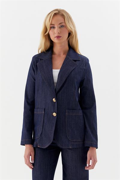Taba Dikişli Blazer Ceket İndigo