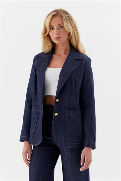 Taba Dikişli Blazer Ceket İndigo