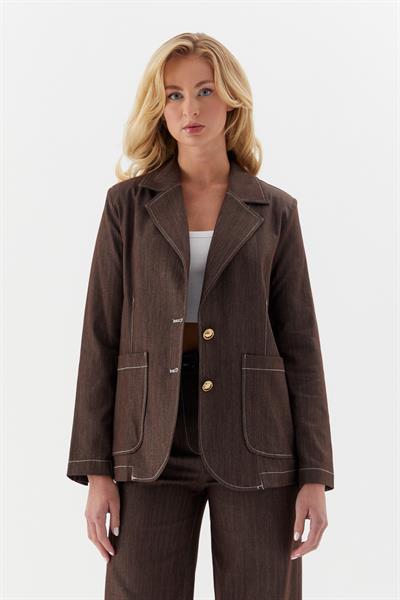 Taba Dikişli Blazer Ceket Kahverengi