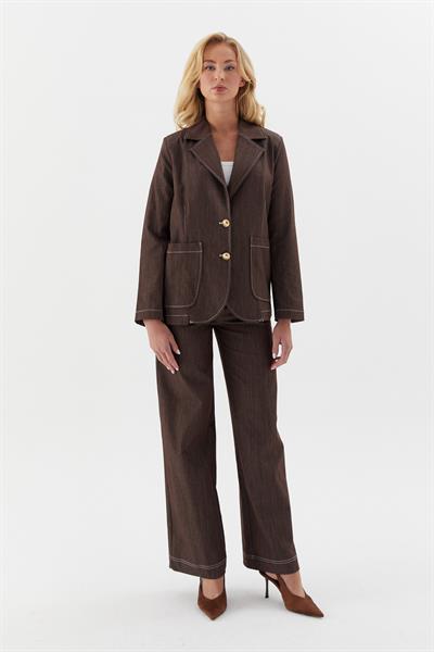 Taba Dikişli Blazer Ceket Kahverengi