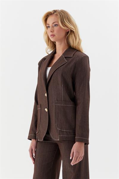 Taba Dikişli Blazer Ceket Kahverengi