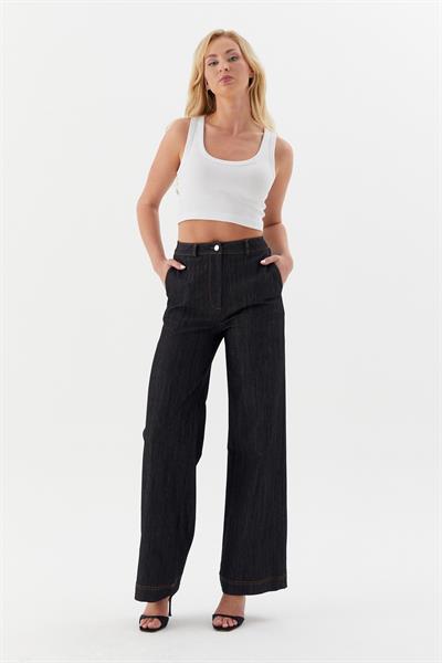 Taba Dikişli Slim Pantolon Siyah