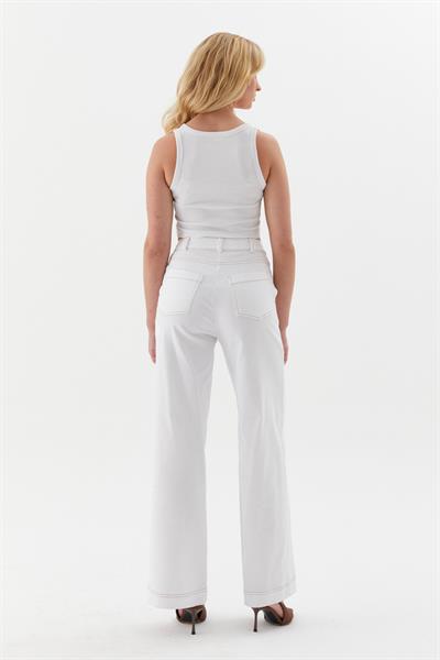 Taba Dikişli Slim Pantolon Beyaz