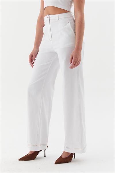 Taba Dikişli Slim Pantolon Beyaz