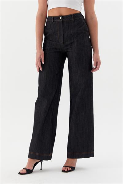 Taba Dikişli Slim Pantolon Siyah