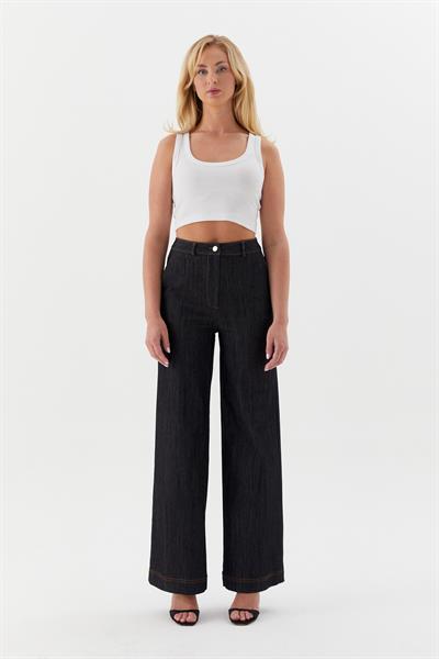 Taba Dikişli Slim Pantolon Siyah