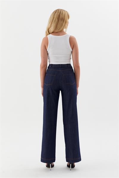 Taba Dikişli Slim Pantolon İndigo