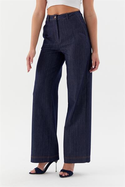 Taba Dikişli Slim Pantolon İndigo