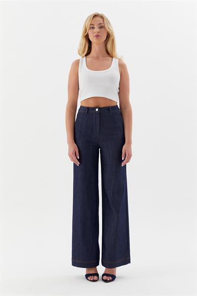 Taba Dikişli Slim Pantolon İndigo