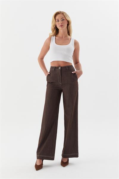 Taba Dikişli Slim Pantolon Kahverengi