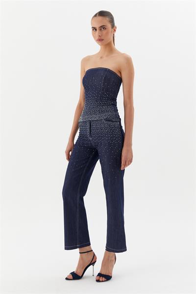 Taşlı Büstiyer İndigo