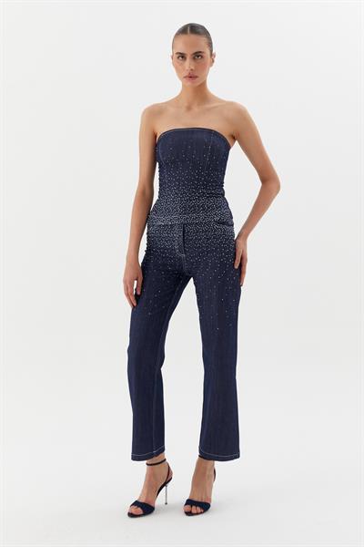 Taşlı Büstiyer İndigo