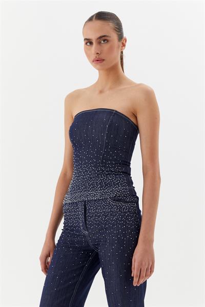 Taşlı Büstiyer İndigo