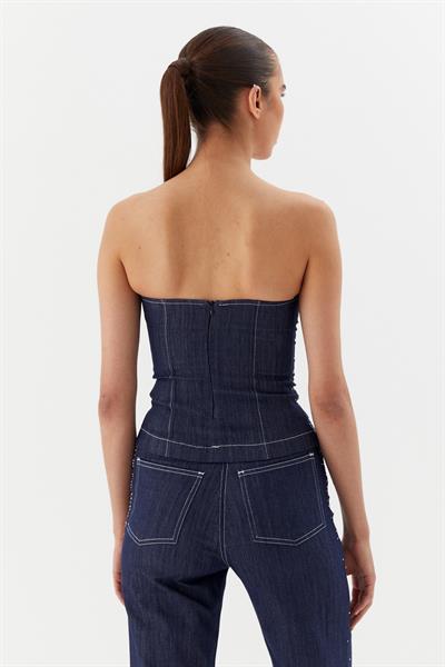 Taşlı Büstiyer İndigo