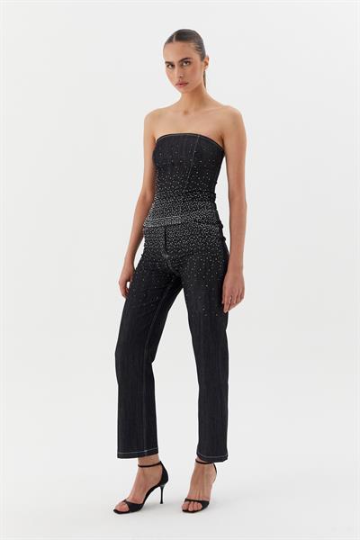 Taşlı Büstiyer Siyah