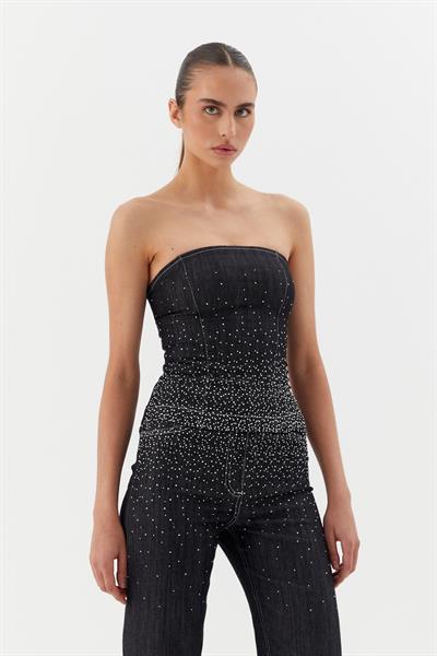 Taşlı Büstiyer Siyah