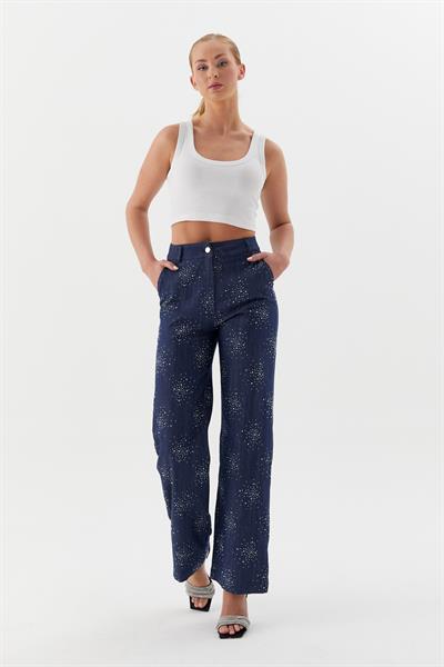 Taşlı Denim Pantolon İndigo