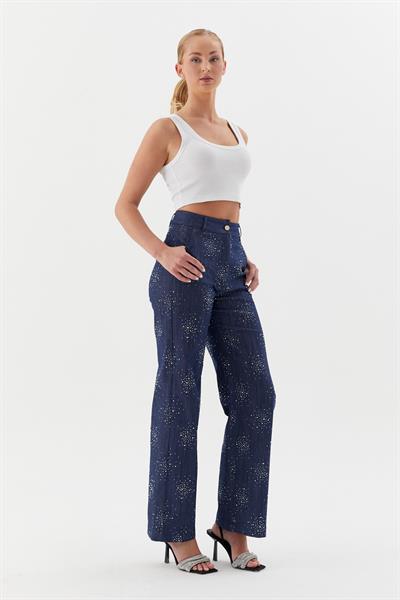 Taşlı Denim Pantolon İndigo