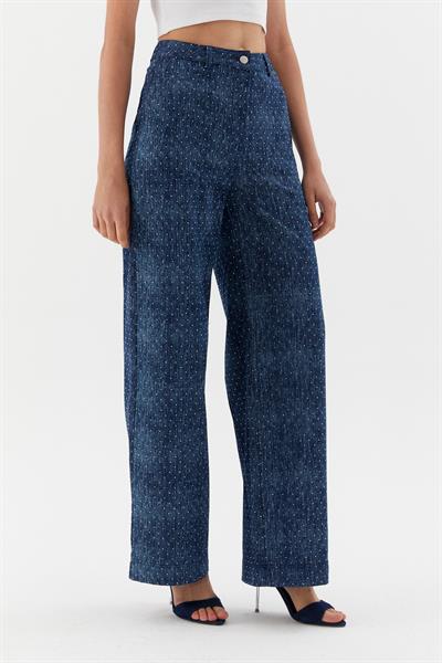 Taşlı Denim Pantolon Lacivert