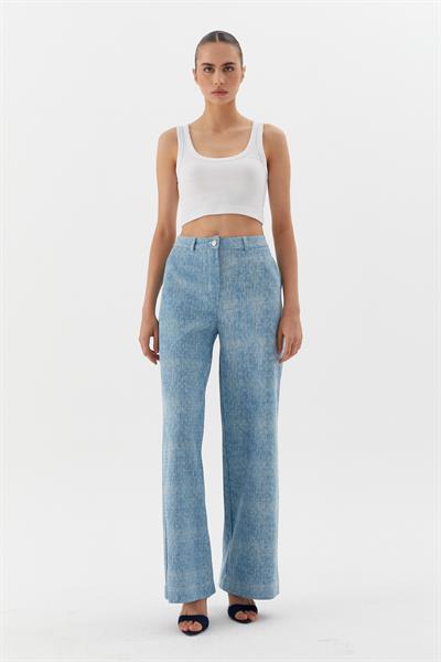 Taşlı Denim Pantolon Mavi