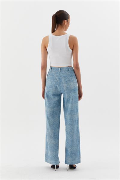 Taşlı Denim Pantolon Mavi