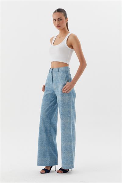 Taşlı Denim Pantolon Mavi