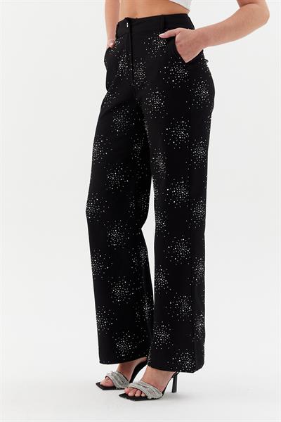 Taşlı Denim Pantolon Siyah