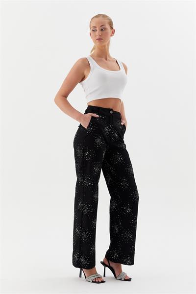 Taşlı Denim Pantolon Siyah