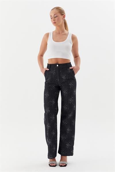 Taşlı Denim Pantolon Siyah / Denim