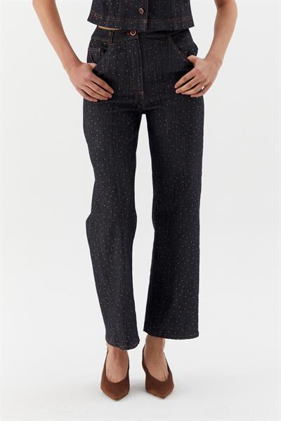 Taşlı Kot Pantolon Siyah