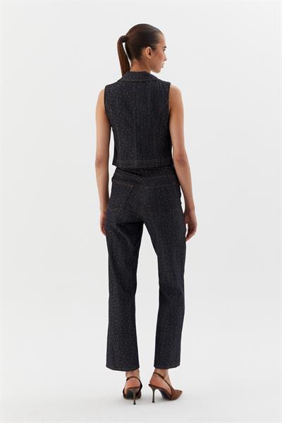 Taşlı Kot Pantolon Siyah