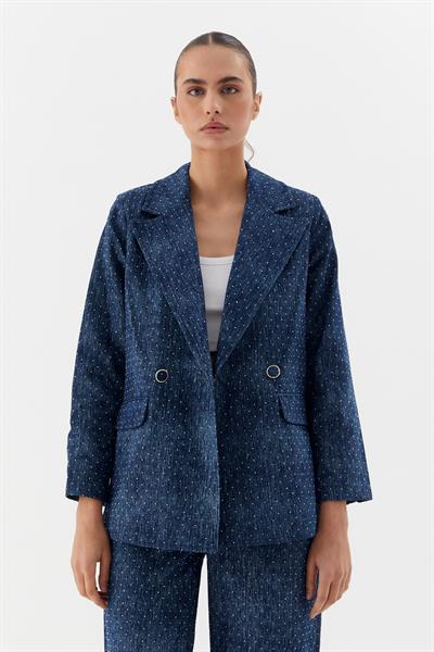 Taşlı Slim Blazer Ceket Lacivert