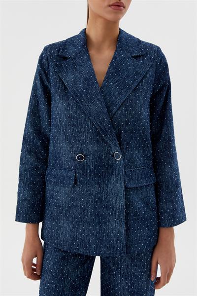 Taşlı Slim Blazer Ceket Lacivert