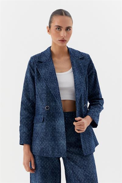 Taşlı Slim Blazer Ceket Lacivert
