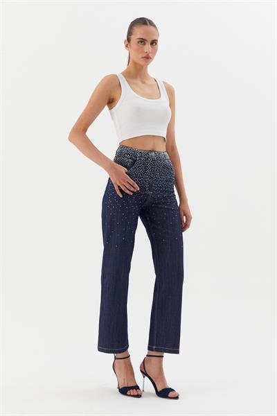 Üst Yoğun Serpme Pantolon İndigo
