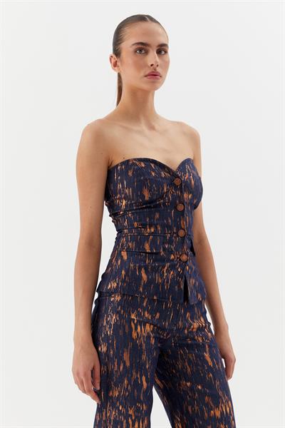 Varaklı Büstiyerli Takım İndigo