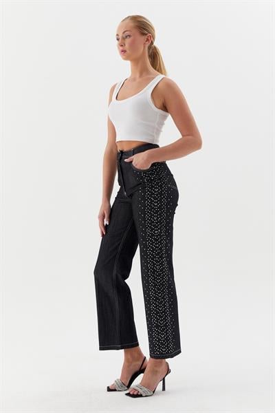 Yan Serpme Denim Pantolon Siyah