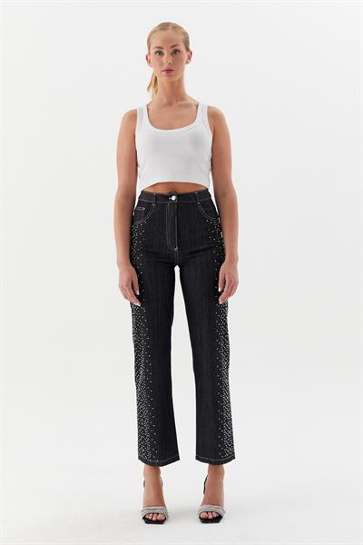 Yan Serpme Denim Pantolon Siyah