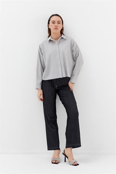 Yoğun Serpme Taşlı Poplin Gömlek Gri