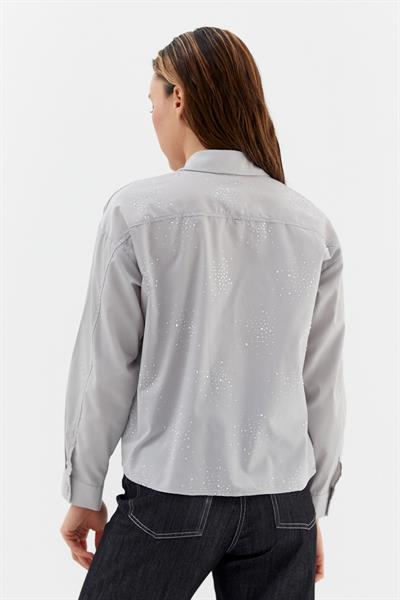 Yoğun Serpme Taşlı Poplin Gömlek Gri